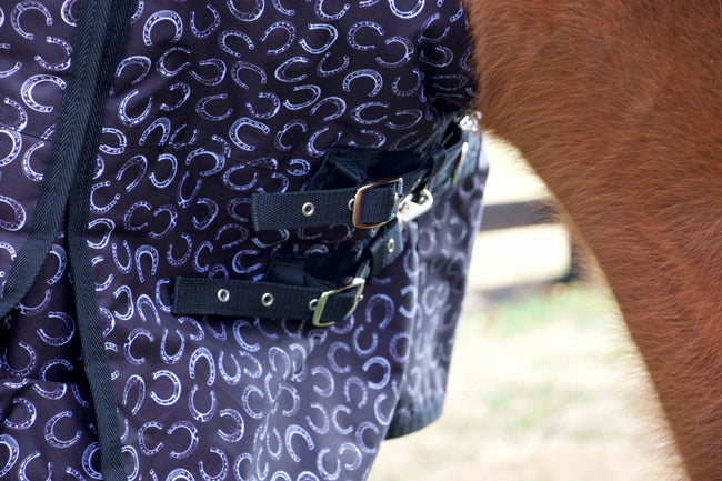 "Black w/ Horse Shoes" Medium Weight Turnout Blanket  (USA SHIPPING ONLY)